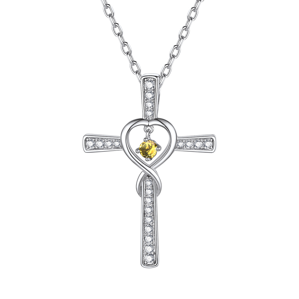 Birthstone Infinity Cross Pendant Necklace for Women Nov