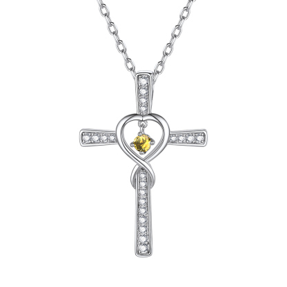 Birthstone Infinity Cross Pendant Necklace for Women Nov