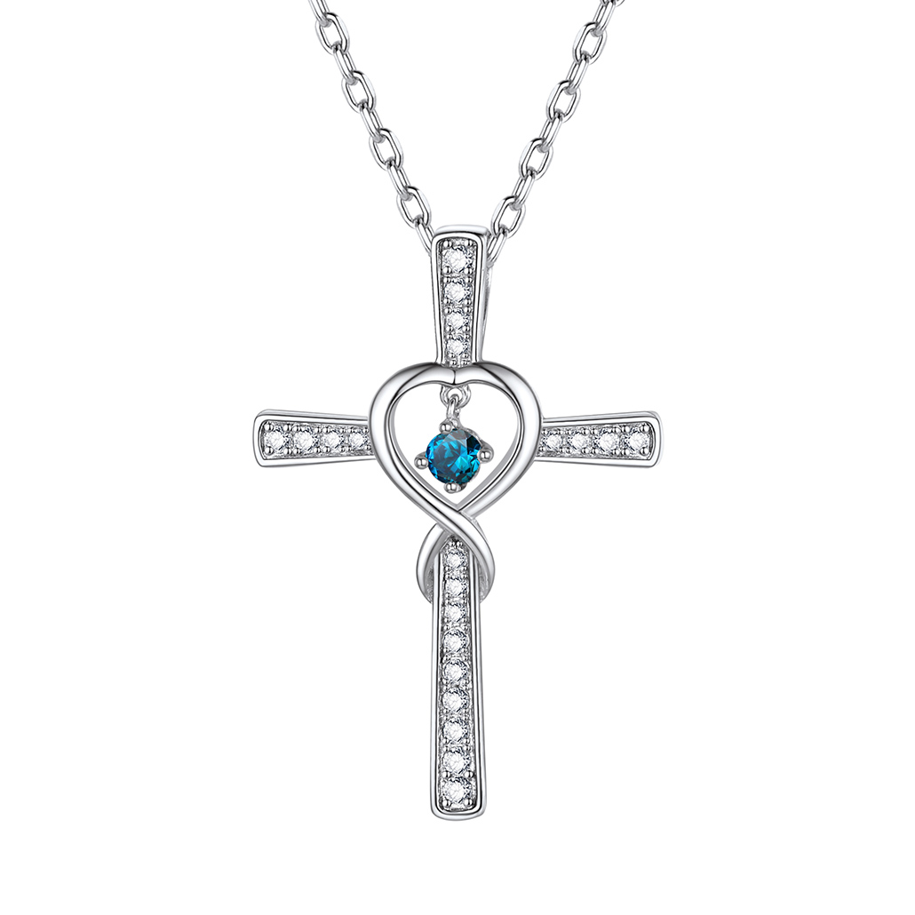 Birthstone Infinity Cross Pendant Necklace for Women Dec