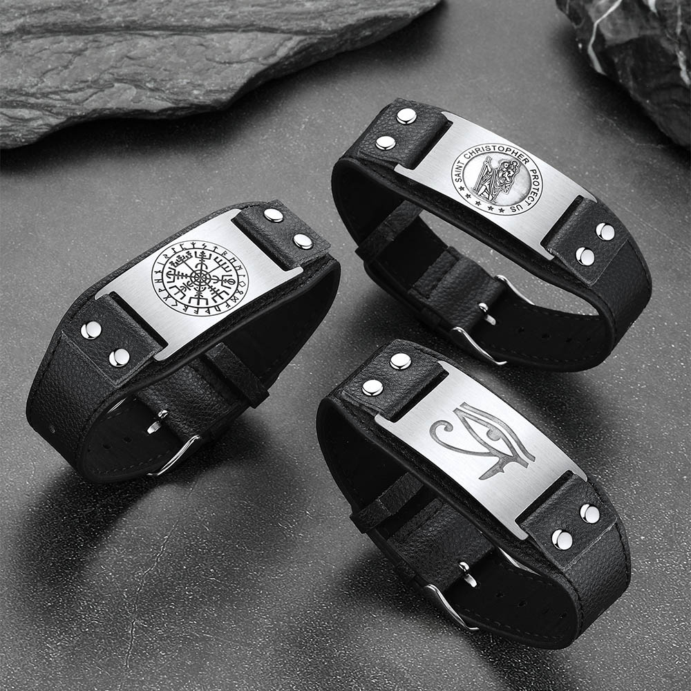 Viking Compass Leather Bracelet In Nordic Style - product collection