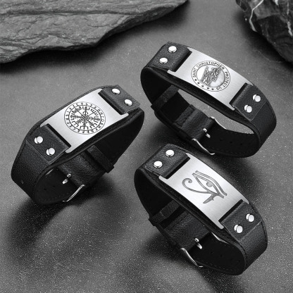 Viking Compass Leather Bracelet In Nordic Style - product collection