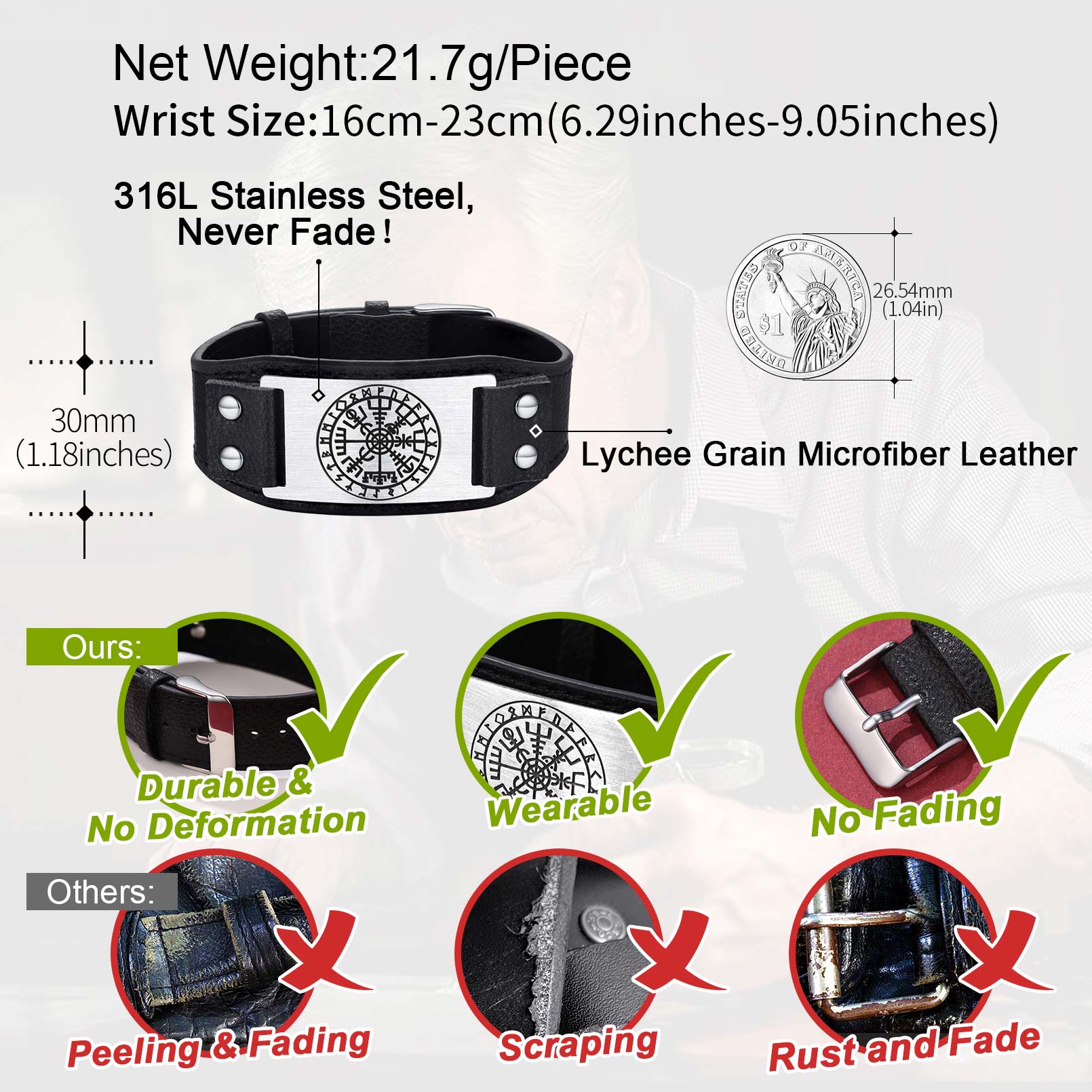 Viking Compass Leather Bracelet In Nordic Style - product details(1)