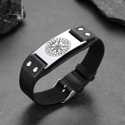 Viking Compass Leather Bracelet In Nordic Style - scene image(1)