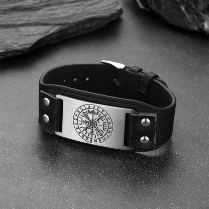 Viking Compass Leather Bracelet In Nordic Style - scene image