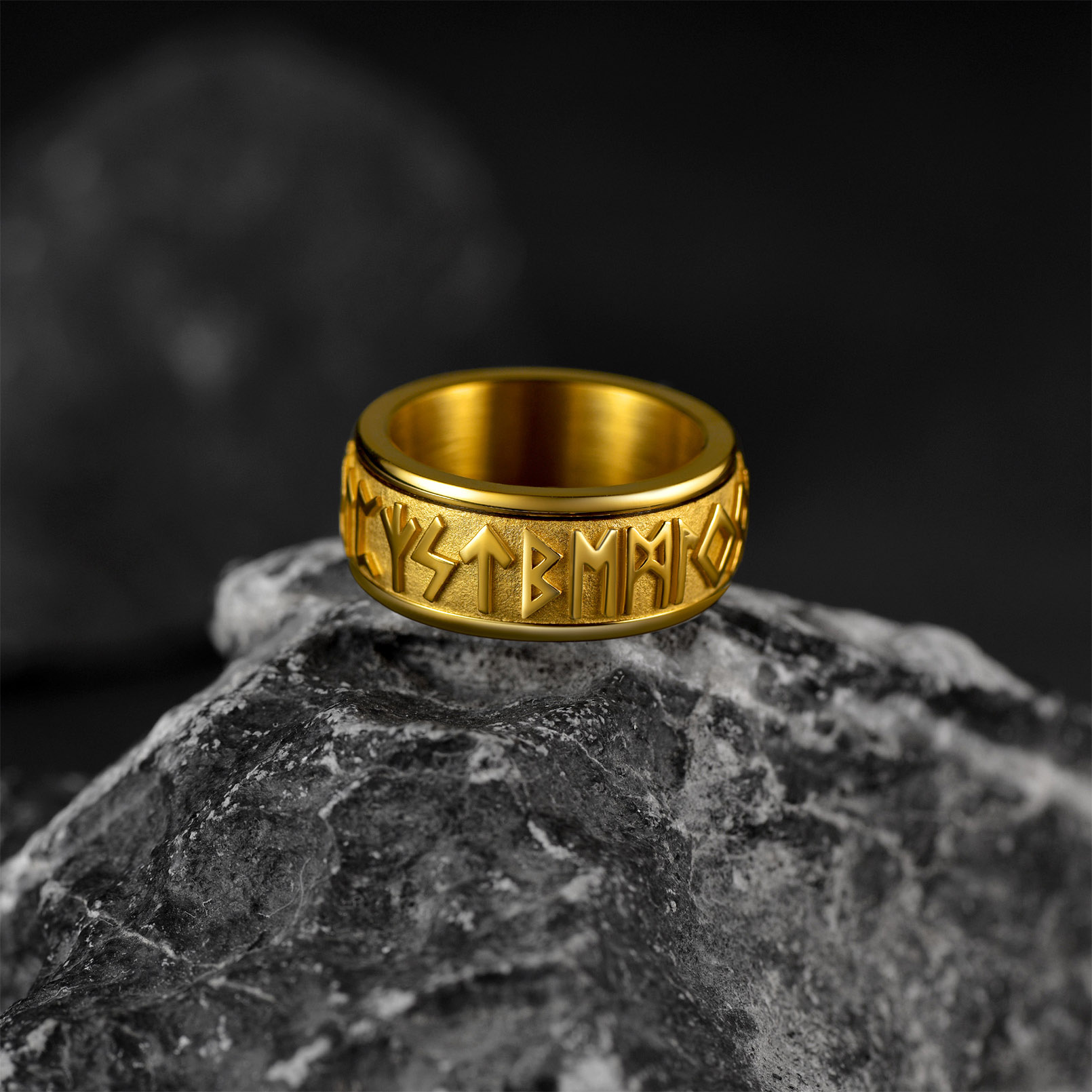 Viking Norse 9MM Rune Ring Spinning Fidget Metal Gift for Men