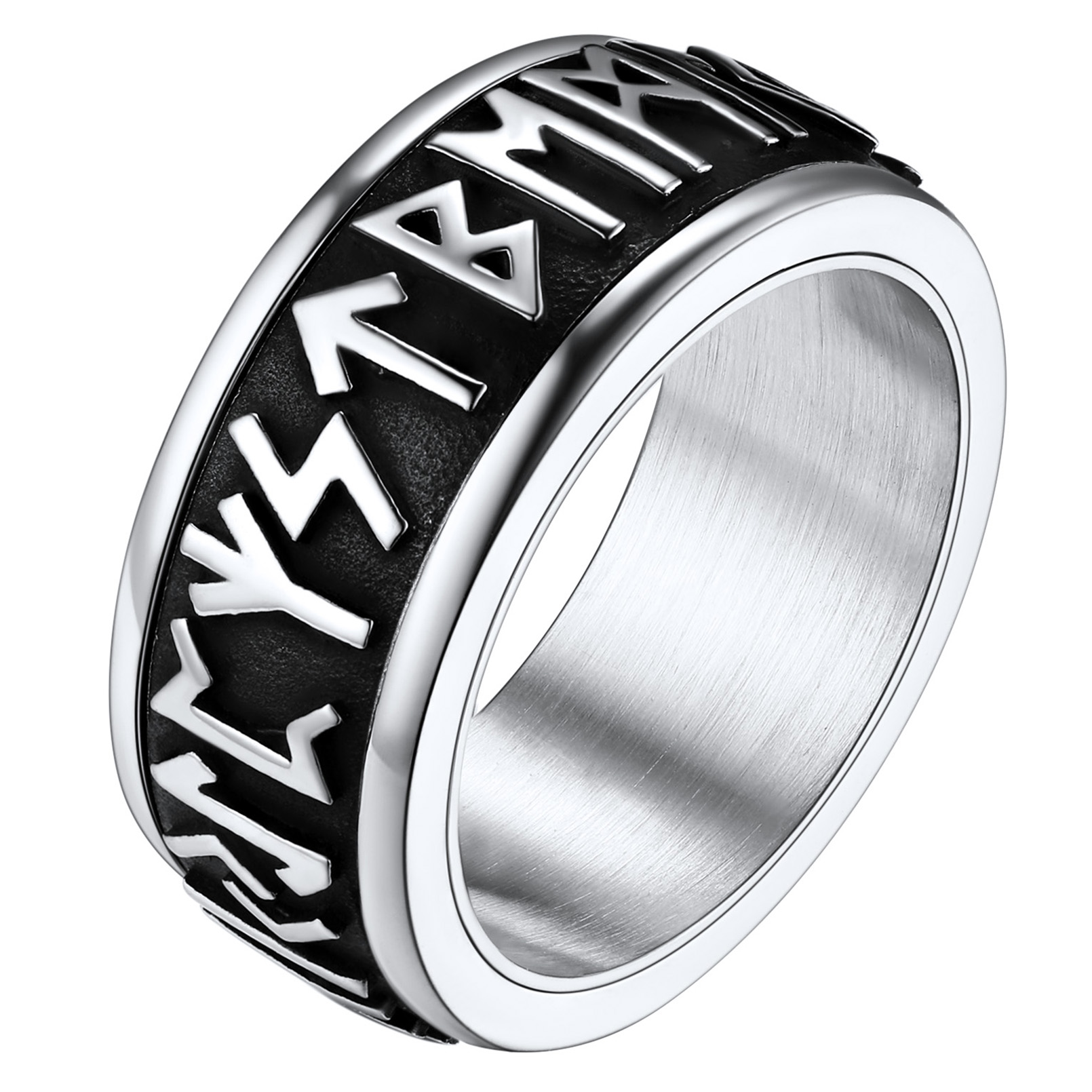 Viking Norse 9MM Rune Ring Spinning Fidget Metal Gift for Men
