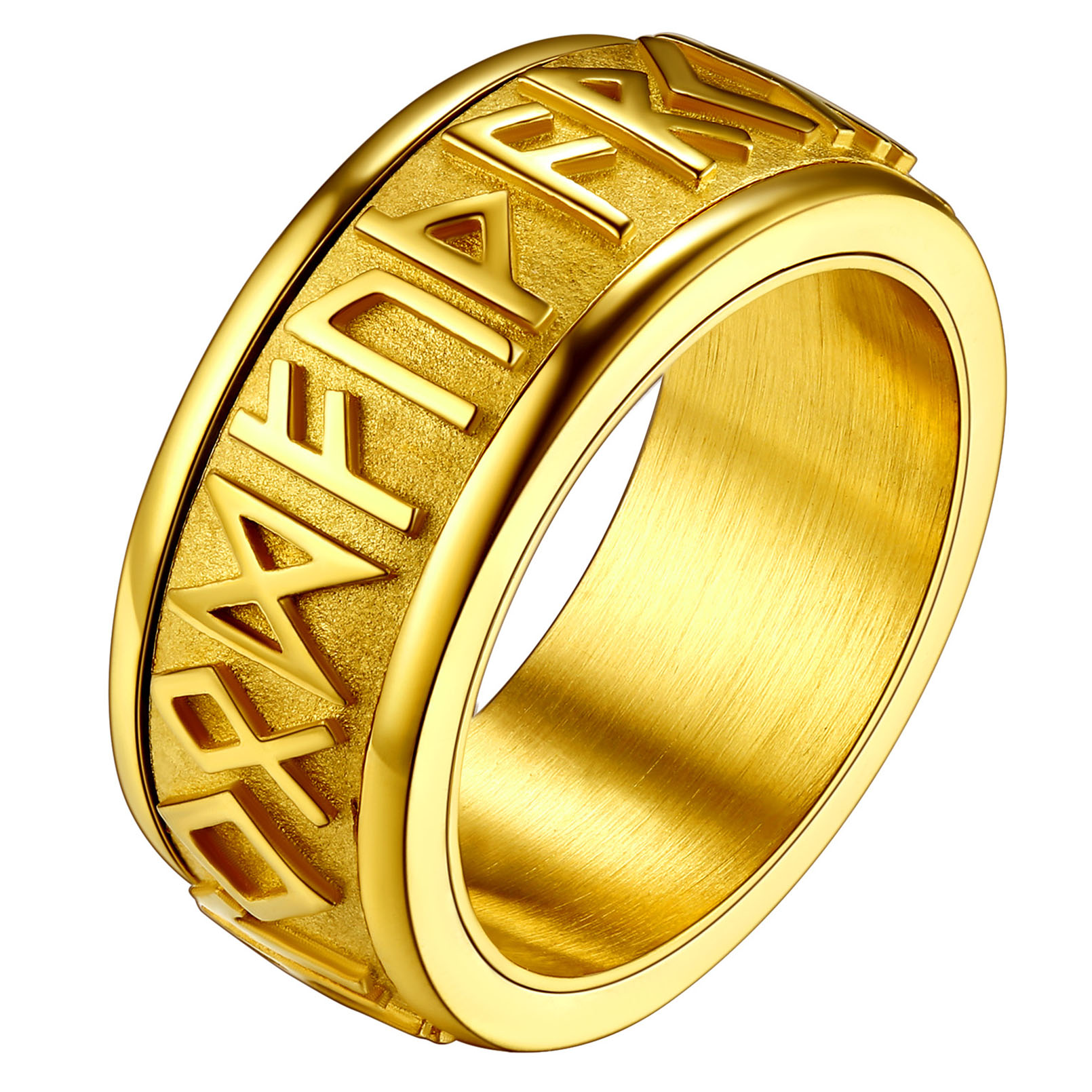 Viking Norse 9MM Rune Ring Spinning Fidget Metal Gift for Men