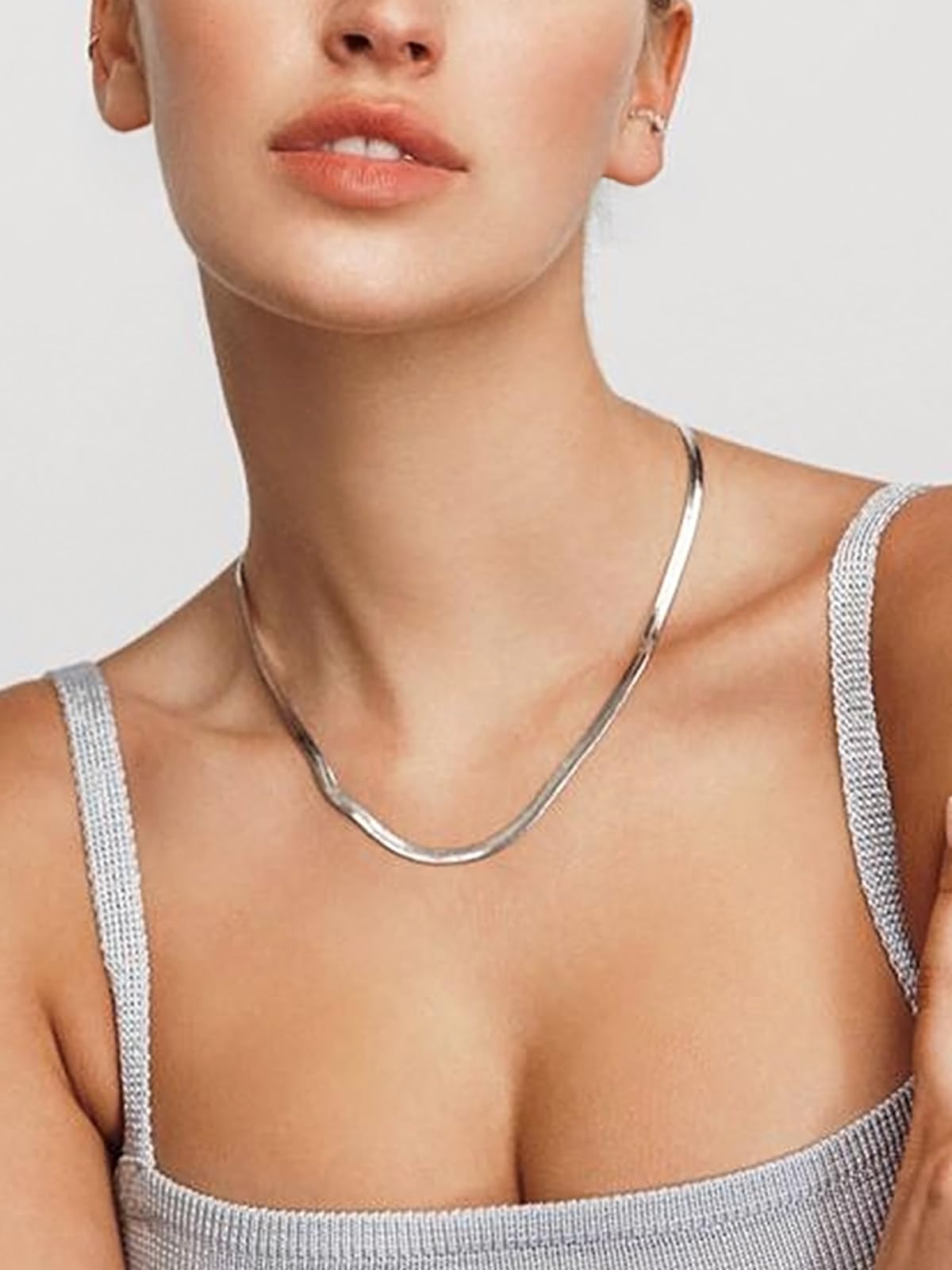 Sterling Silver Flat Snake Chain Necklace 3mm Blade Choker For Women