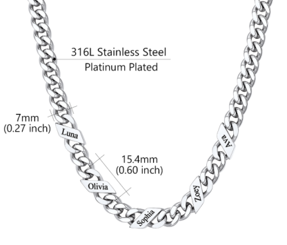 1-6 Names Stainless Steel Engraved Cuban Chain Necklace for Women