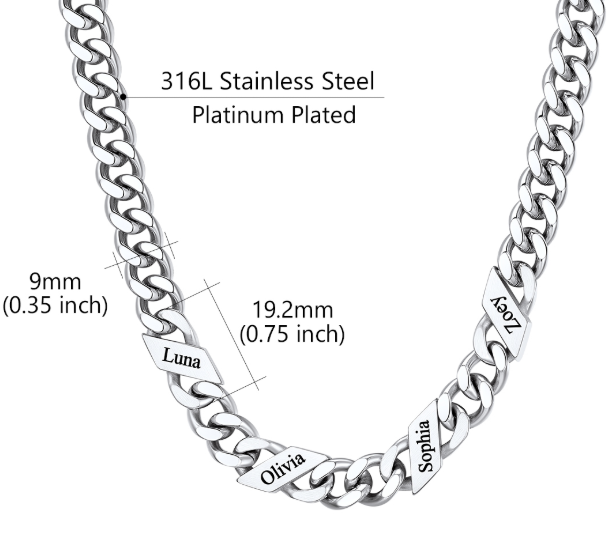 1-6 Names Stainless Steel Engraved Cuban Chain Necklace for Women