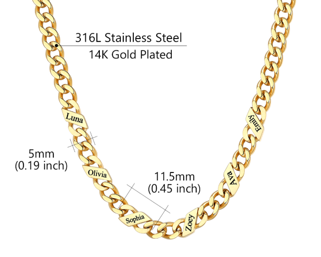 1-6 Names Stainless Steel Engraved Cuban Chain Necklace for Women