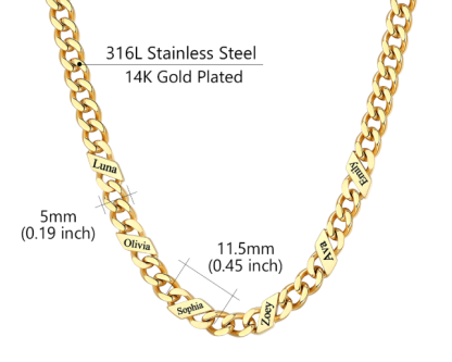 1-6 Names Stainless Steel Engraved Cuban Chain Necklace for Women