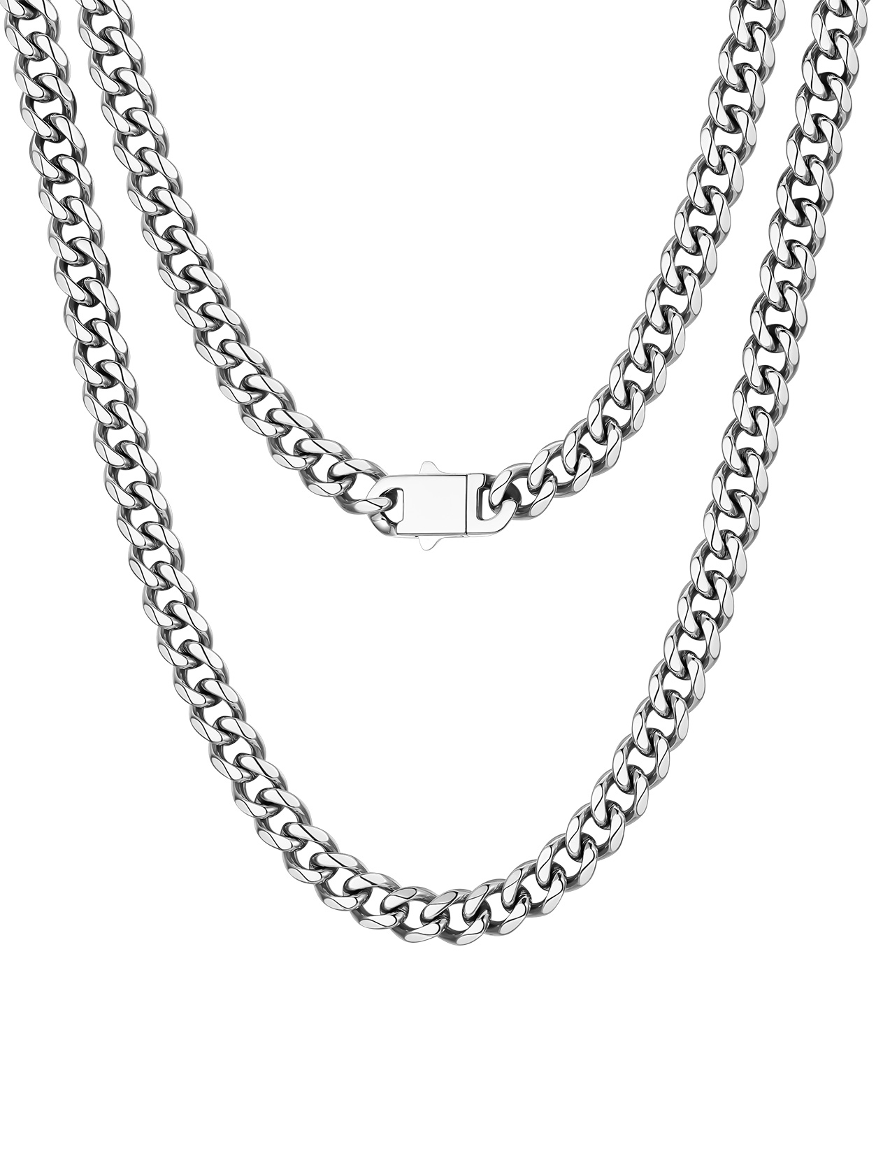 Stainless Steel Polished Cuban Link Chain Necklace For Men, 6MM/9MM/12MM