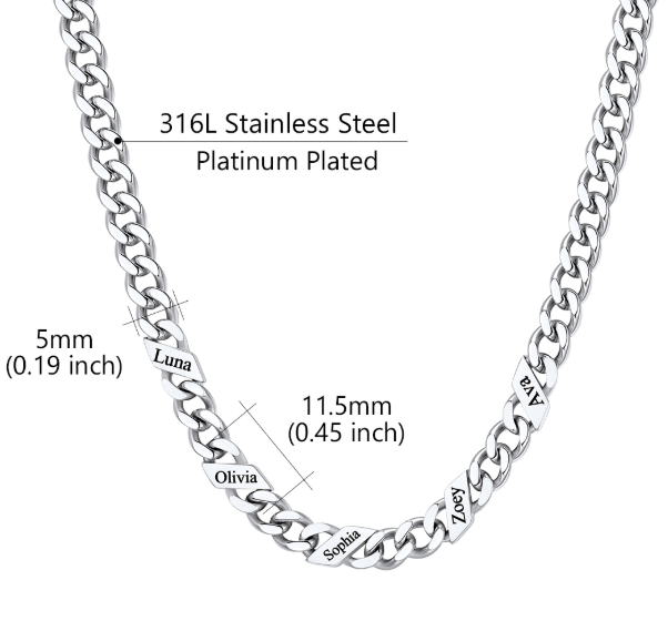1-6 Names Stainless Steel Engraved Cuban Chain Necklace for Women