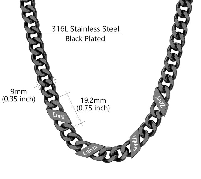 1-6 Names Stainless Steel Engraved Cuban Chain Necklace for Women