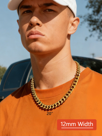 Hip Hop Cuban Chain Necklace for Men Huasband Boy Friends Gift 12mm Width