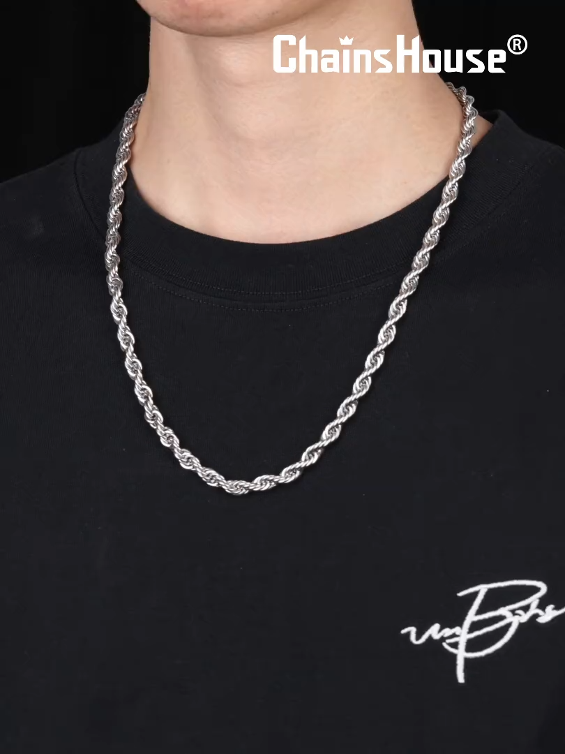 3/6mm Stainless Steel Twisted Rope Chain Necklace for Men Women