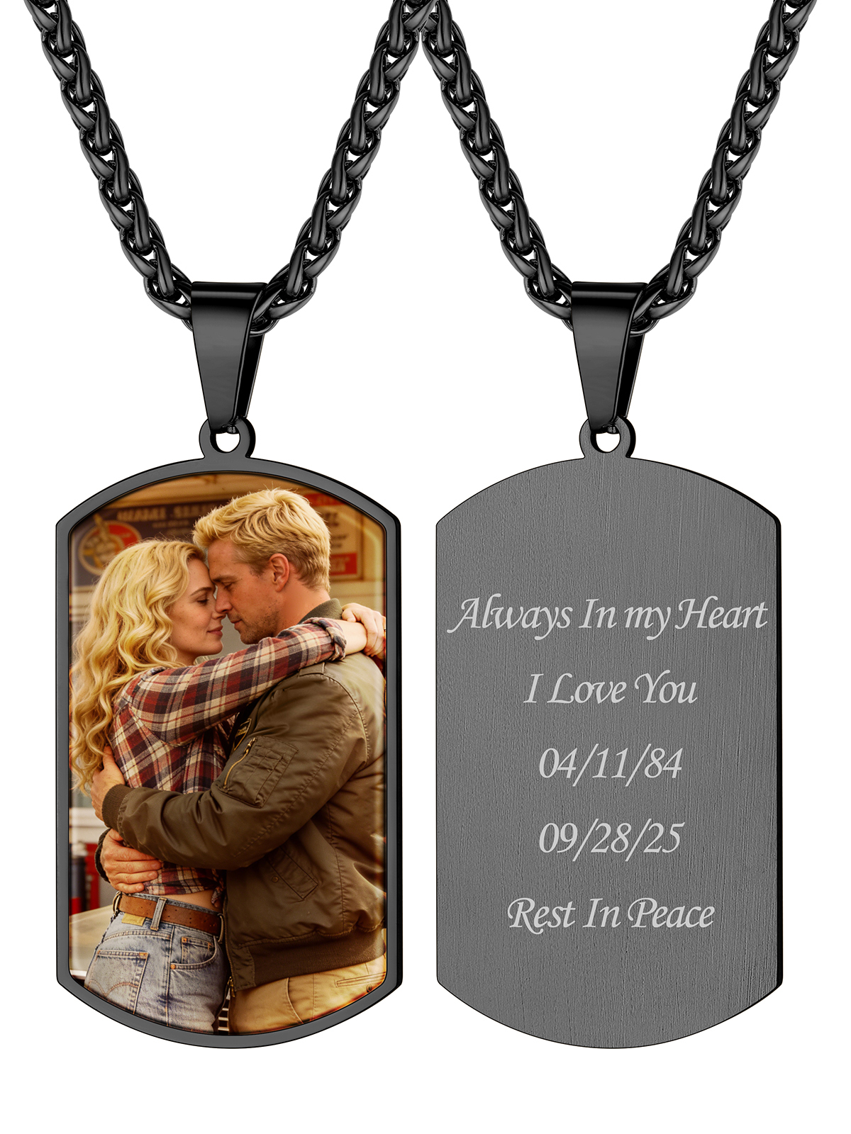 Personalized Stainless Steel Dog Tag Necklace - Custom Photo & Engraving