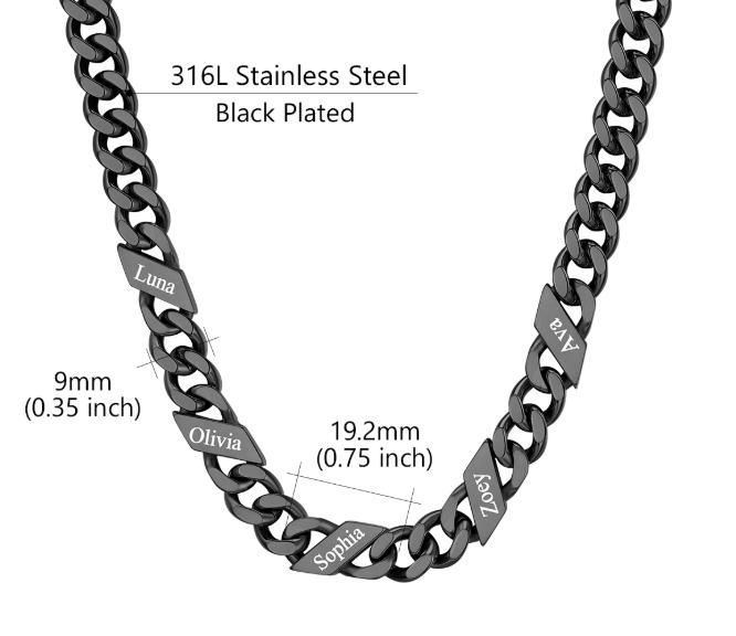 1-6 Names Stainless Steel Engraved Cuban Chain Necklace for Women