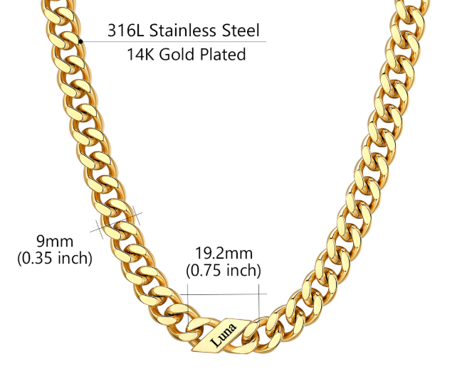 1-6 Names Stainless Steel Engraved Cuban Chain Necklace for Women
