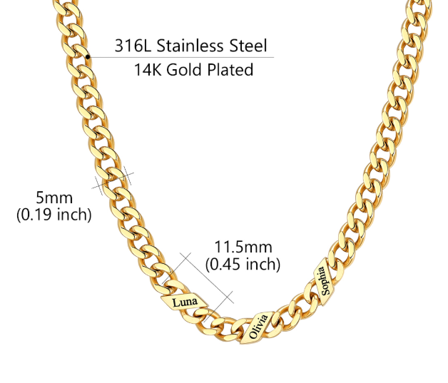 1-6 Names Stainless Steel Engraved Cuban Chain Necklace for Women