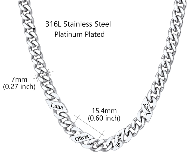 1-6 Names Stainless Steel Engraved Cuban Chain Necklace for Women