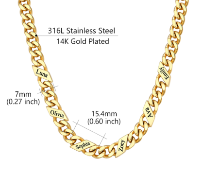 1-6 Names Stainless Steel Engraved Cuban Chain Necklace for Women