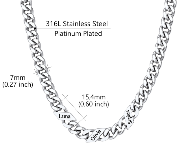 1-6 Names Stainless Steel Engraved Cuban Chain Necklace for Women
