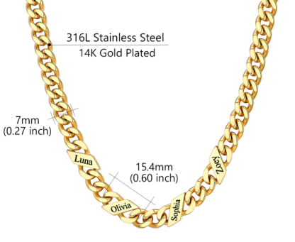 1-6 Names Stainless Steel Engraved Cuban Chain Necklace for Women