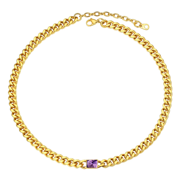 Custom Birthstone 7mm Cuban Chain Necklace For Her