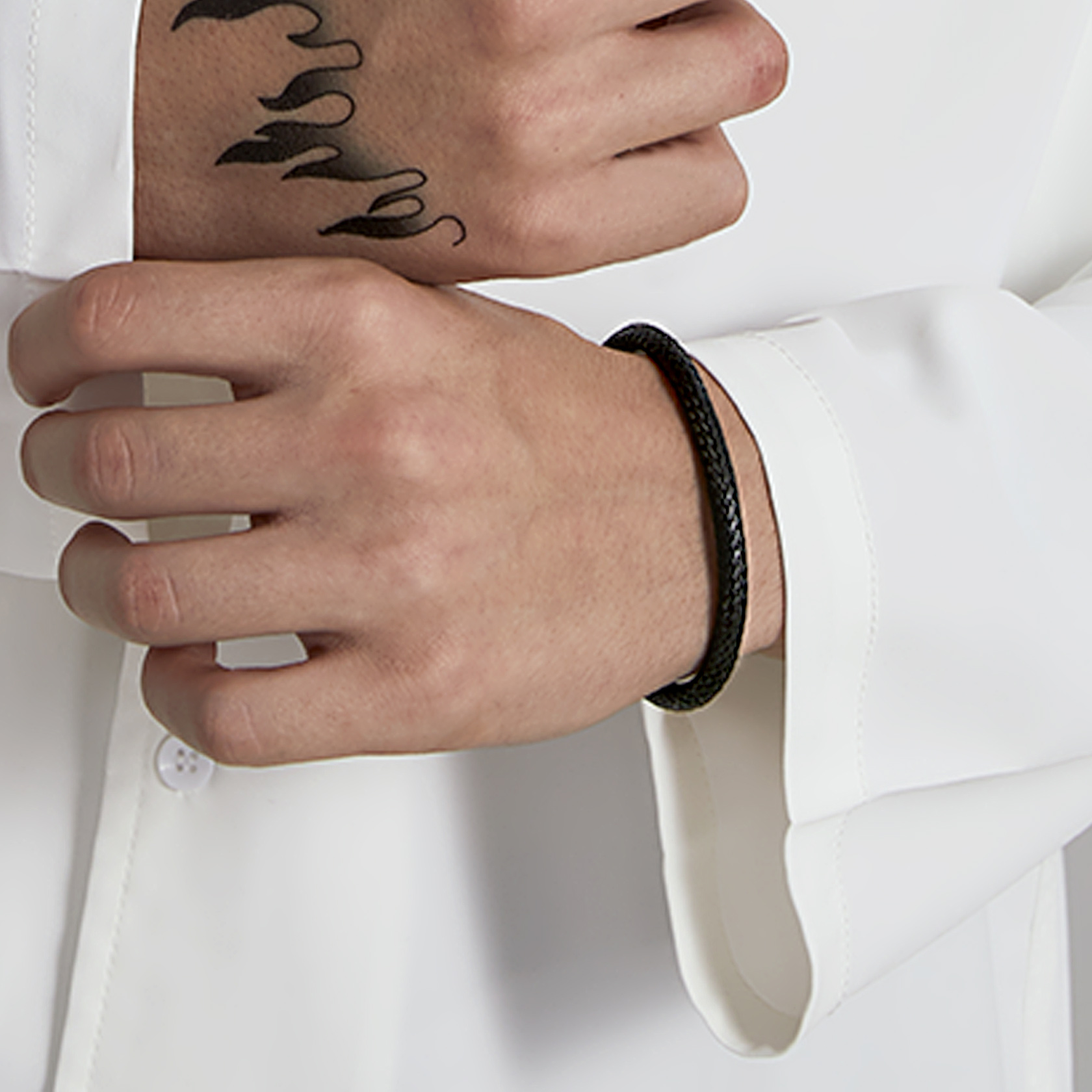 5mm Black Leather Bracelet with Stainless Steel Clasp