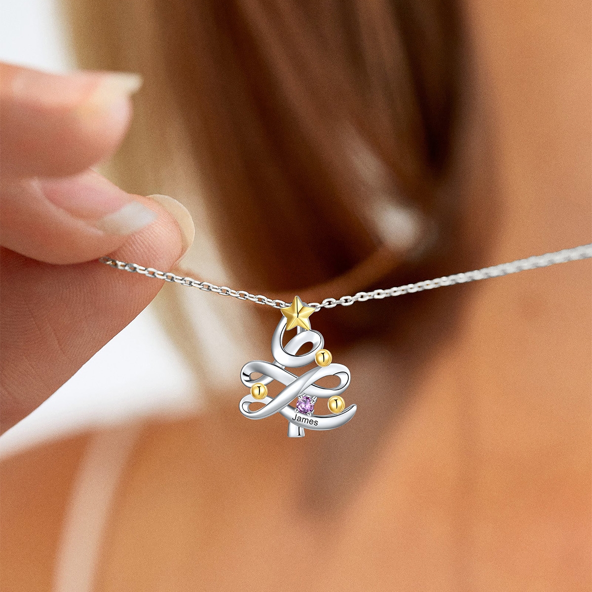 Personalized Birthstone Christmas Tree Necklace for Mom