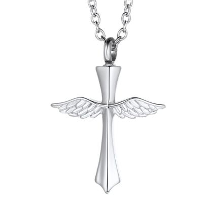Cross Angel Wing Urn Necklace - Stainless Steel Cremation Keepsake for Ashes