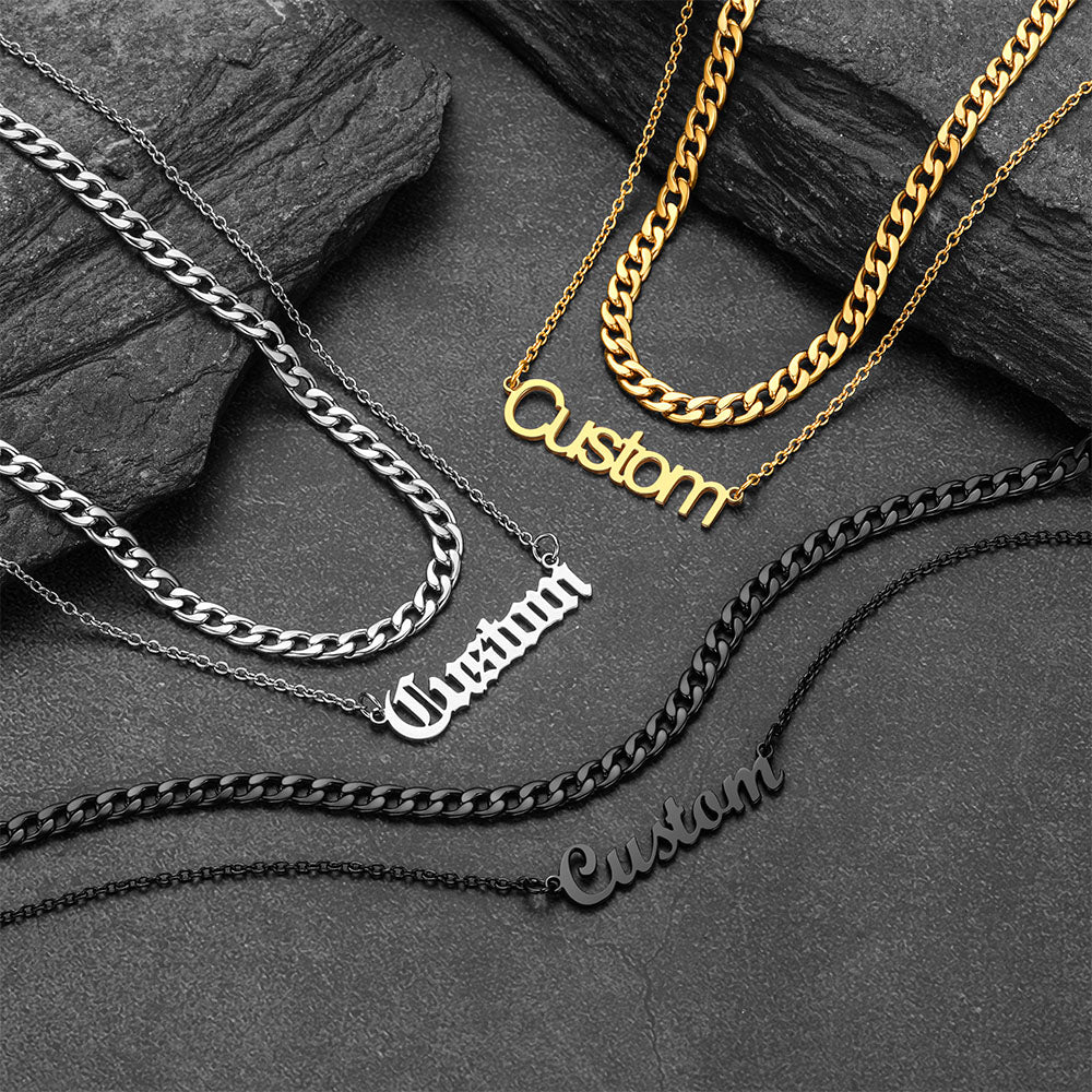 Custom Name Layered Curb Chain For Him&Her