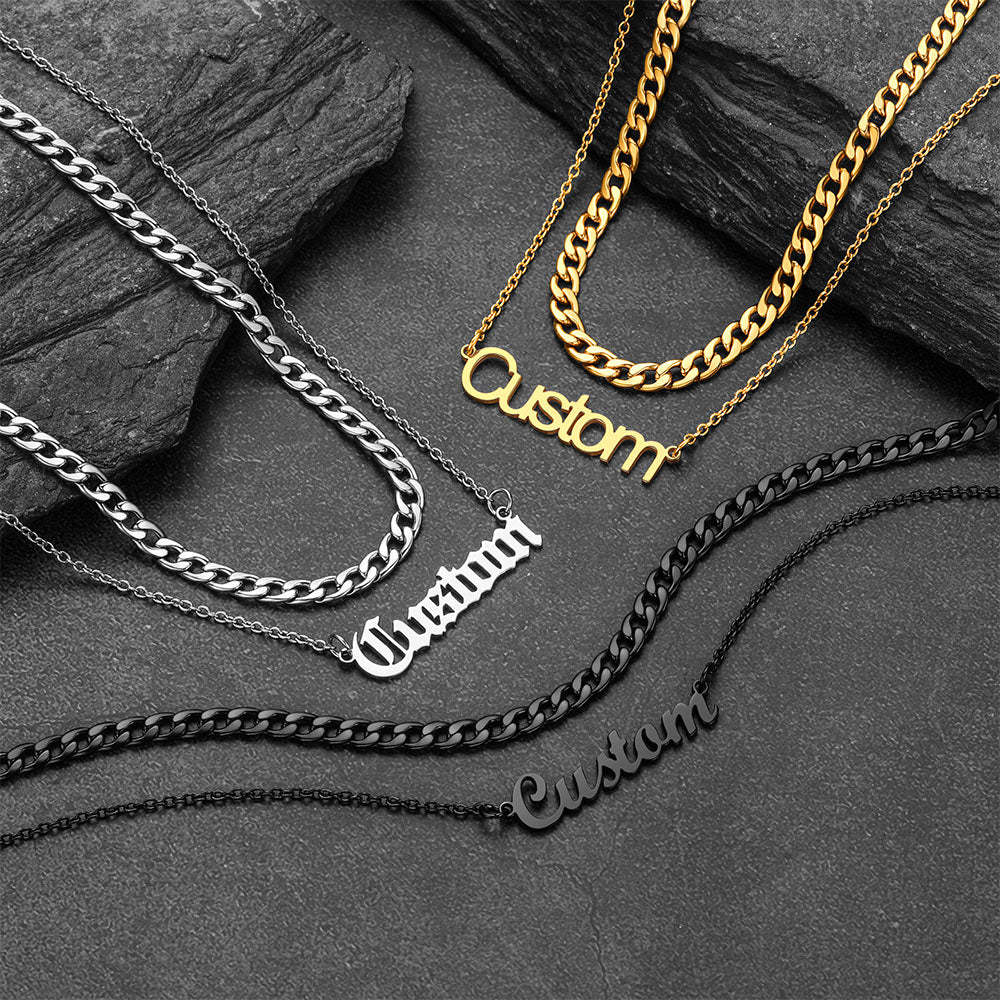 Custom Name Layered Curb Chain For Him&Her