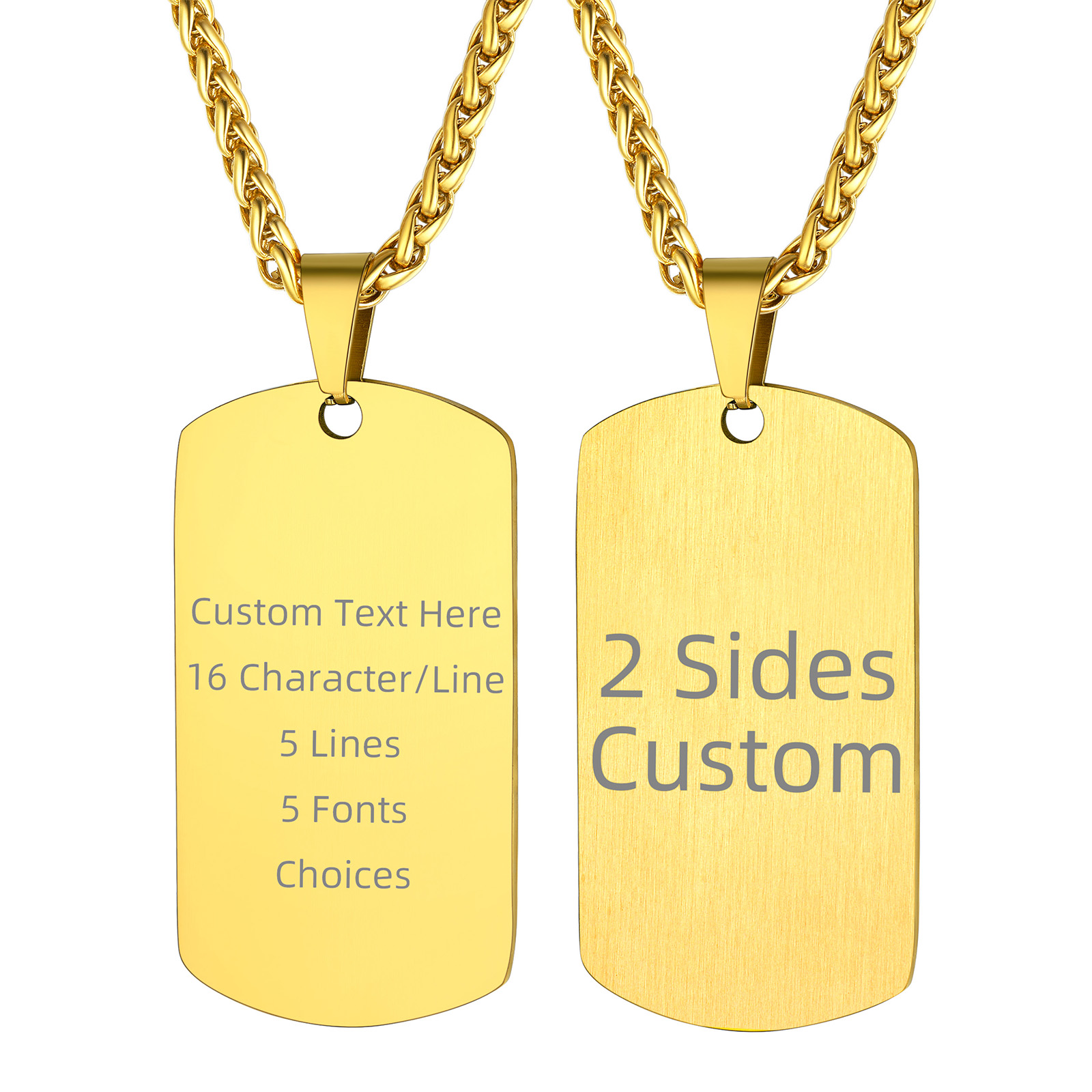 Custom Photo Engravable Stainless Steel Dog Tag Necklace,