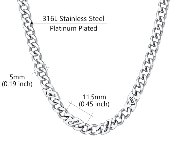 1-6 Names Stainless Steel Engraved Cuban Chain Necklace for Women