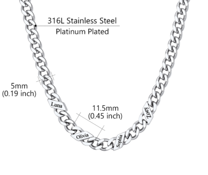1-6 Names Stainless Steel Engraved Cuban Chain Necklace for Women