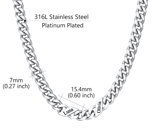 1-6 Names Stainless Steel Engraved Cuban Chain Necklace for Women