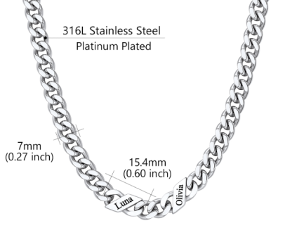 1-6 Names Stainless Steel Engraved Cuban Chain Necklace for Women