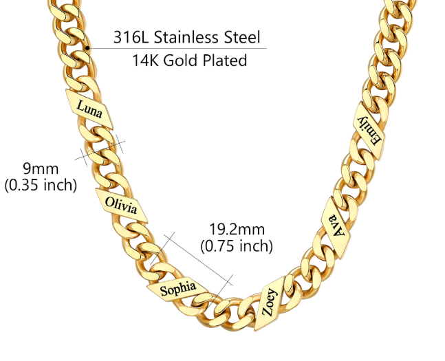 1-6 Names Stainless Steel Engraved Cuban Chain Necklace for Women