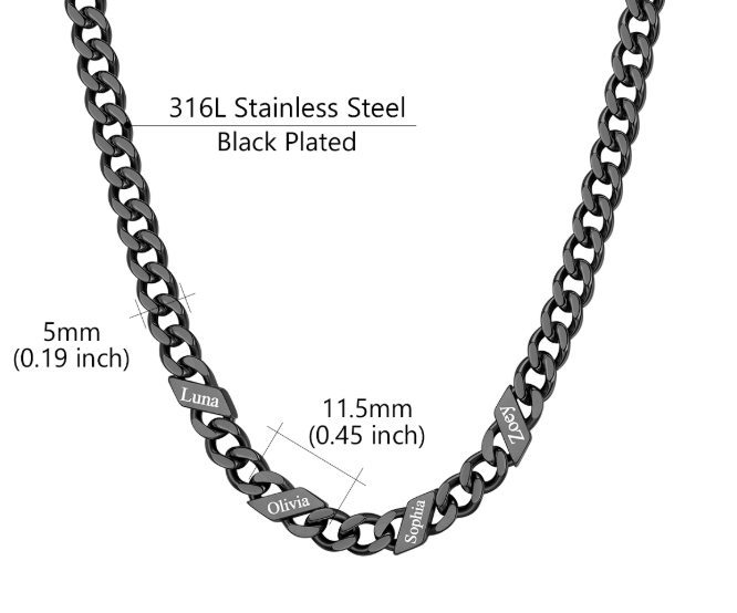 1-6 Names Stainless Steel Engraved Cuban Chain Necklace for Women