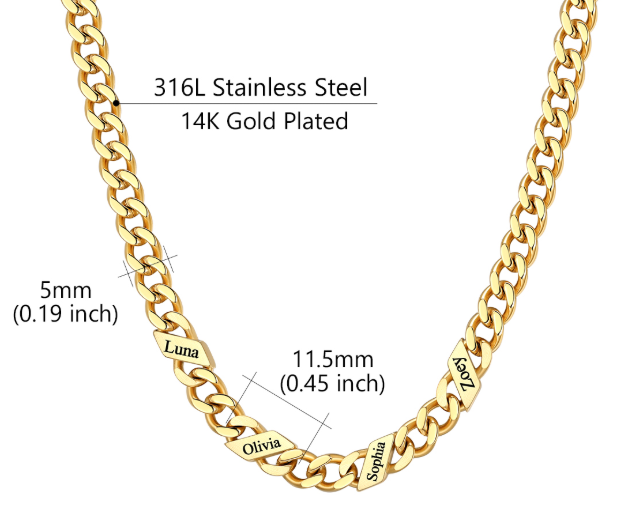 1-6 Names Stainless Steel Engraved Cuban Chain Necklace for Women