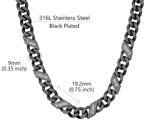 1-6 Names Stainless Steel Engraved Cuban Chain Necklace for Women
