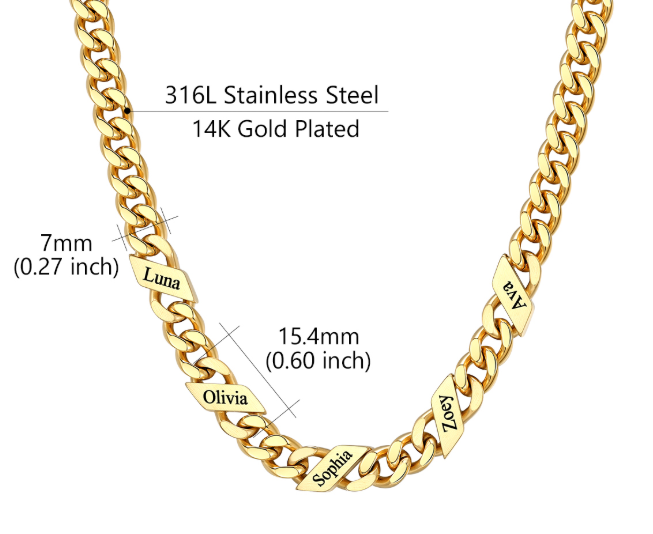 1-6 Names Stainless Steel Engraved Cuban Chain Necklace for Women