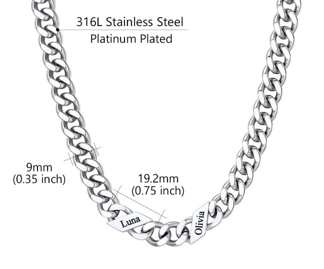 1-6 Names Stainless Steel Engraved Cuban Chain Necklace for Women