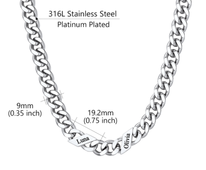 1-6 Names Stainless Steel Engraved Cuban Chain Necklace for Women