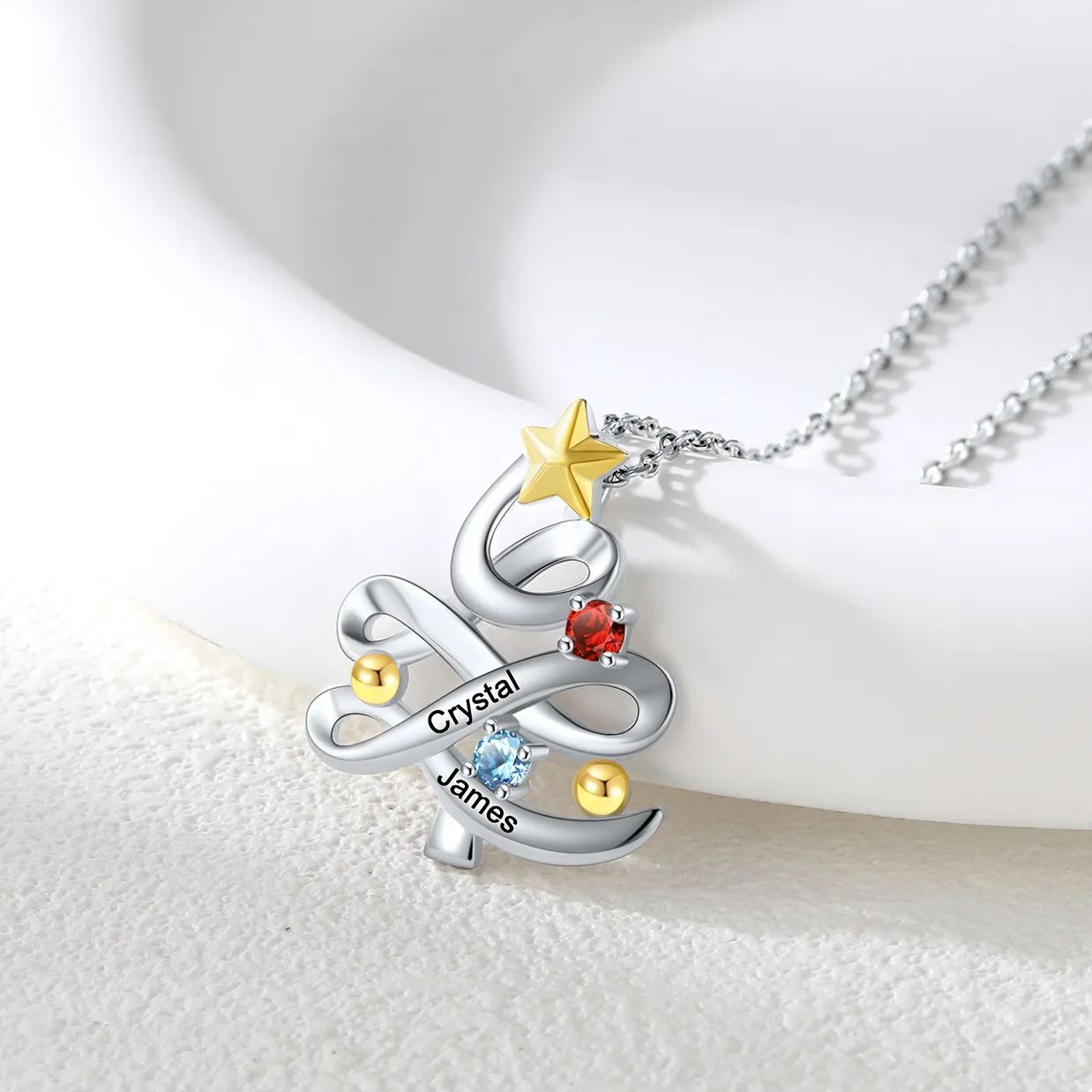 Personalized Birthstone Christmas Tree Pendant Necklace DETAIL 2