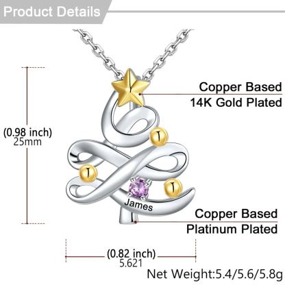 Personalized Birthstone Christmas Tree Pendant Necklace SIZE