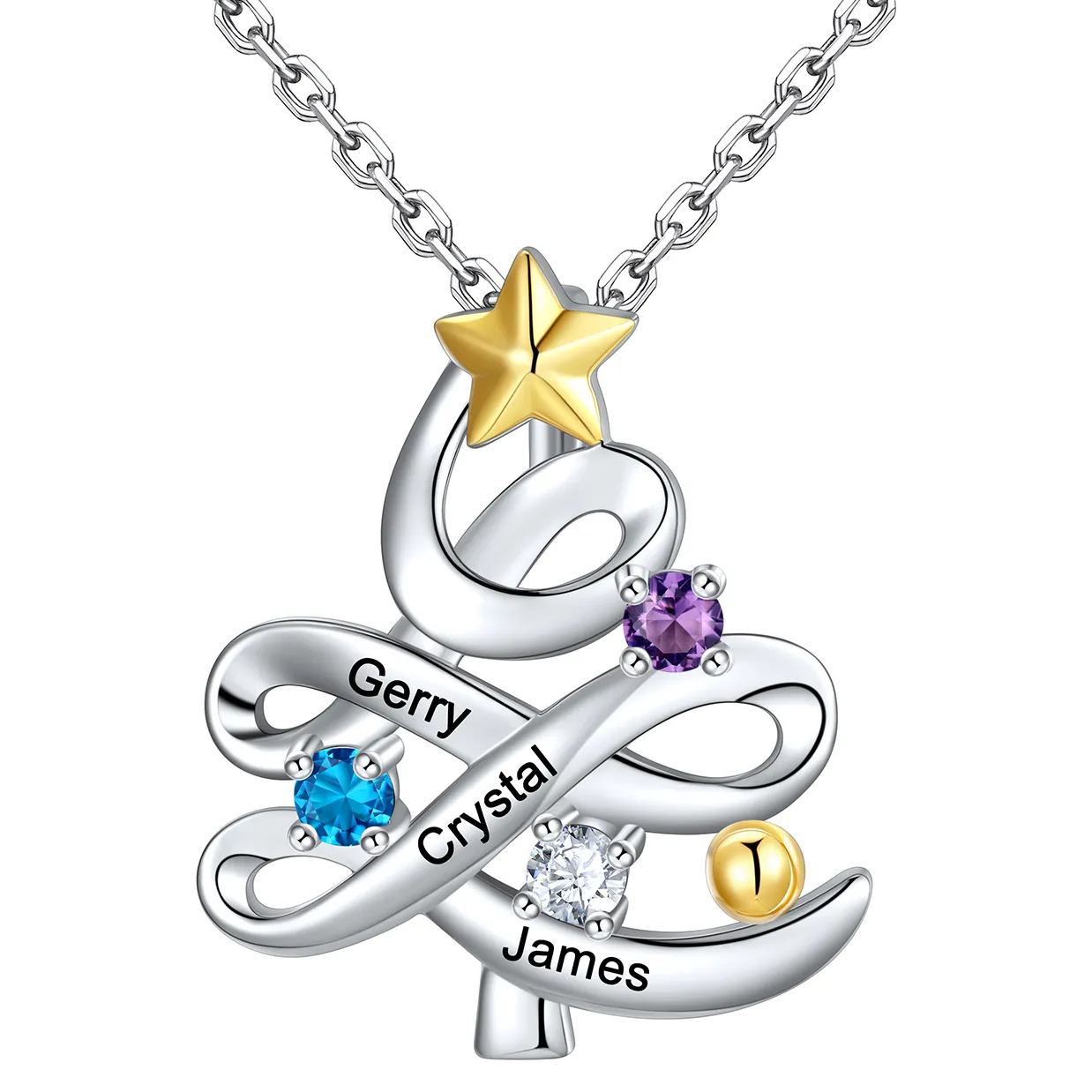 Personalized Birthstone Christmas Tree Pendant Necklace 3